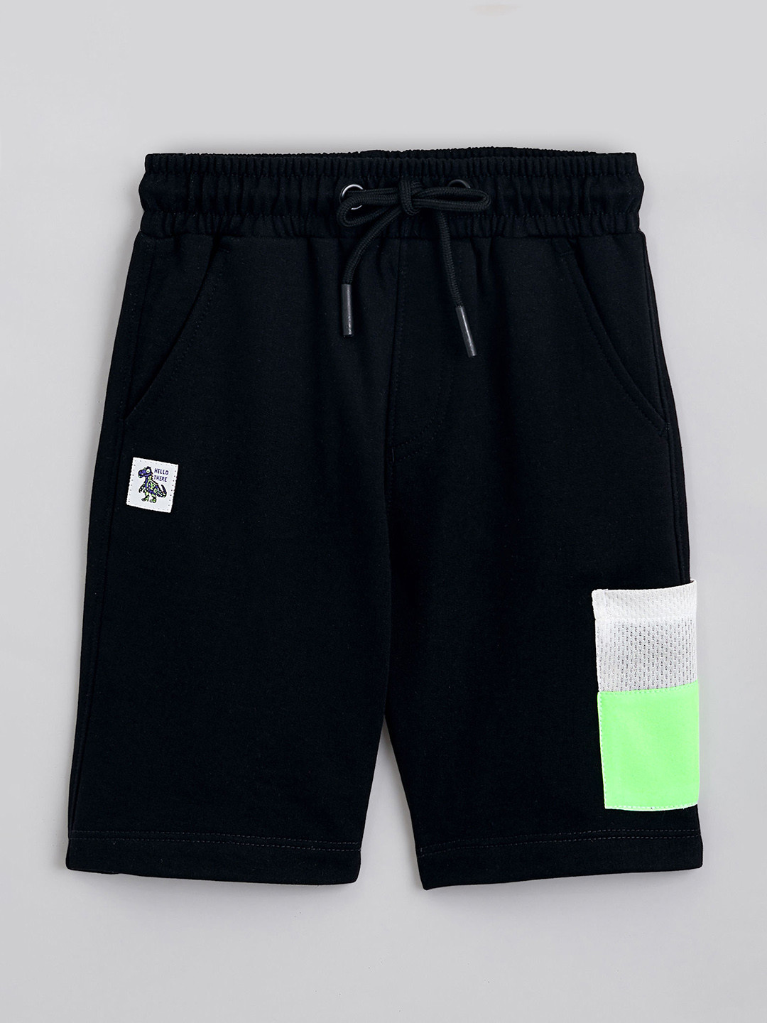 Hopscotch Boys Black Cotton Drawstring Shorts