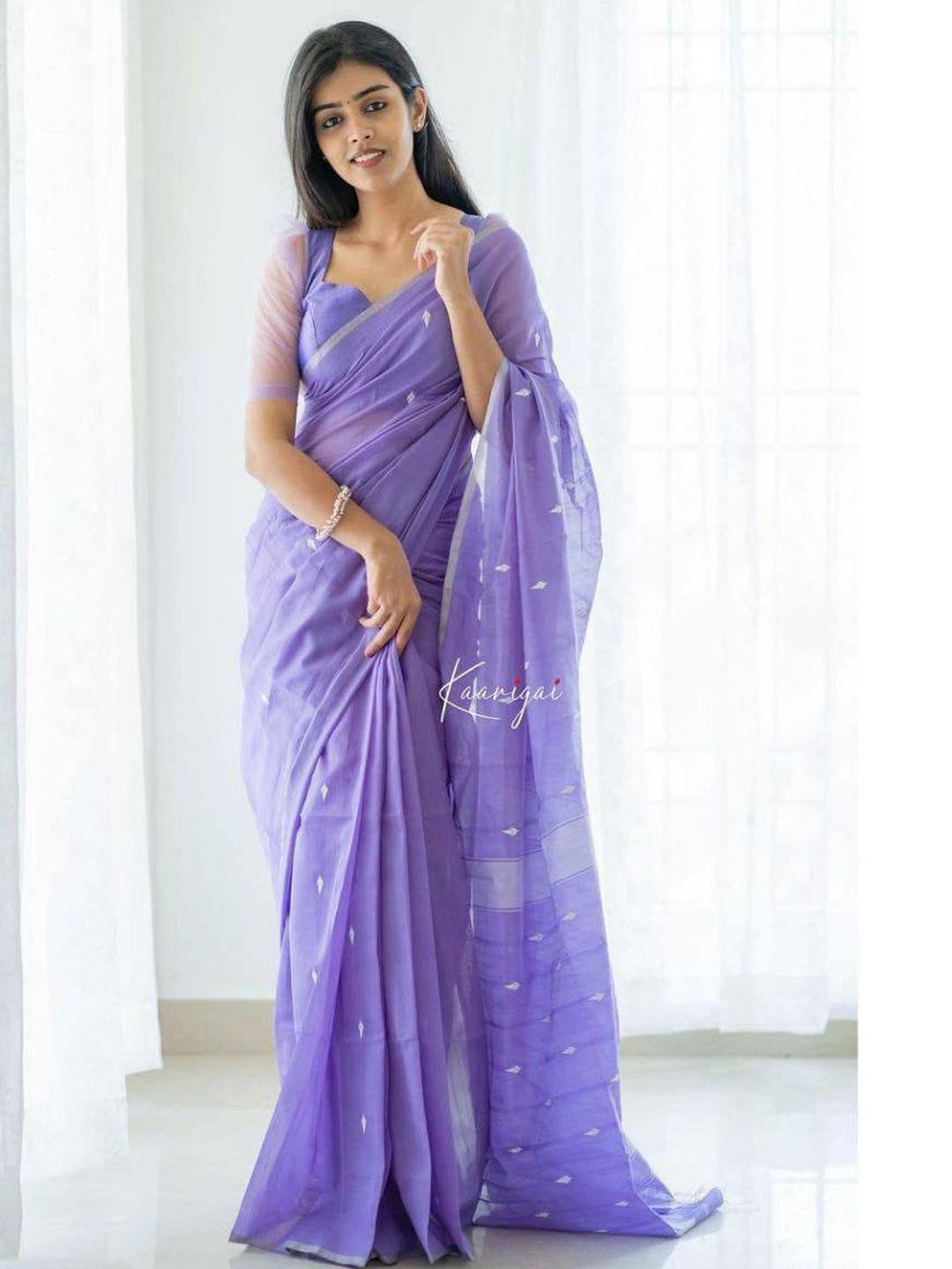 GHAN SALS Purple Ethnic Motifs Zari Silk Blend Kanjeevaram Saree