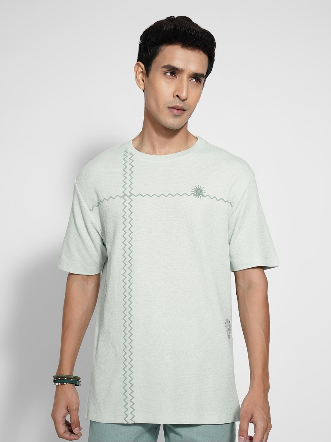 7 Alt by Pantaloons Zig Zag Printed Round Neck Relaxed Fit T-Shirt