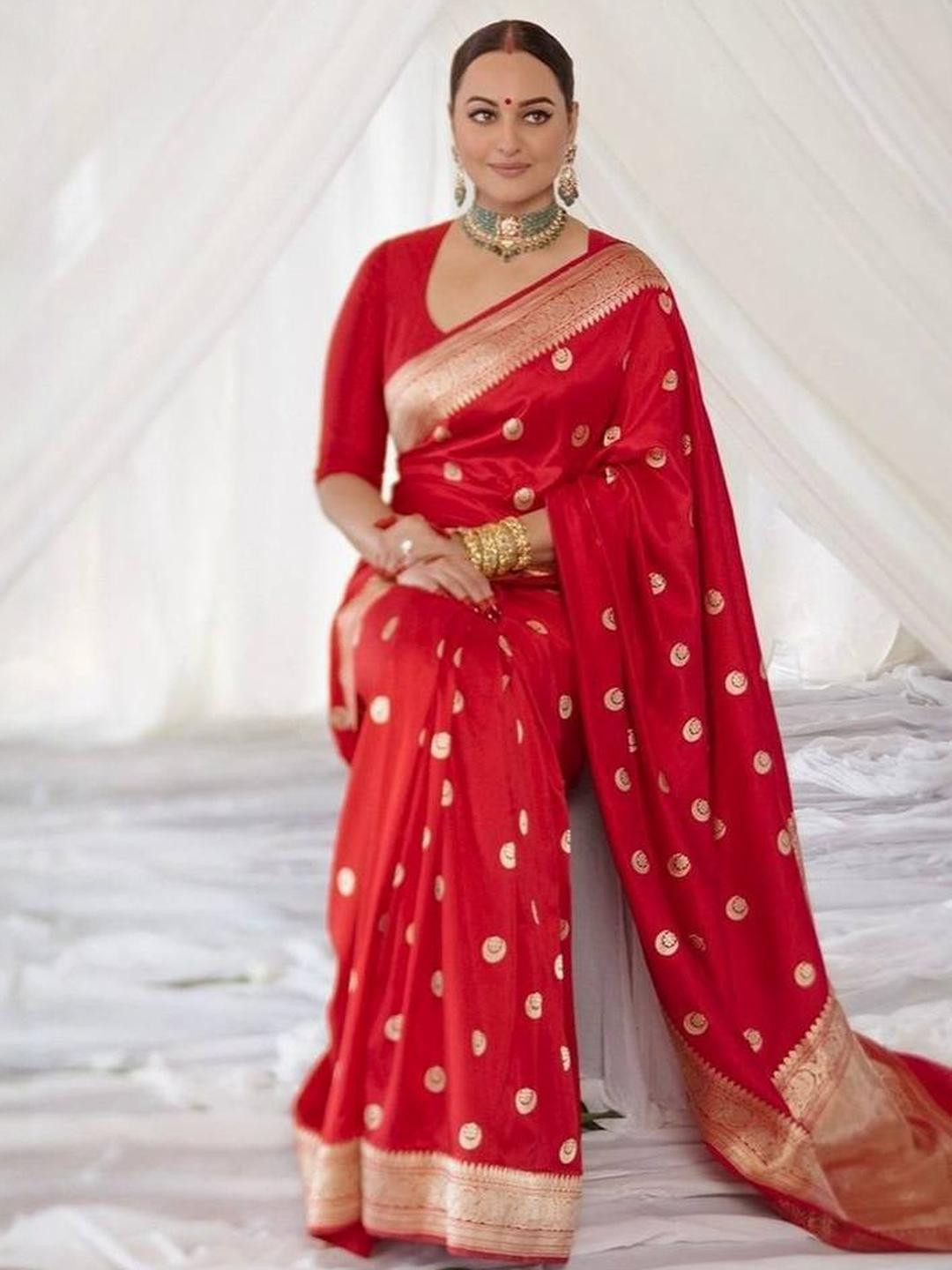 GHAN SALS Ethnic Motifs Zari Silk Blend Kanjeevaram Saree