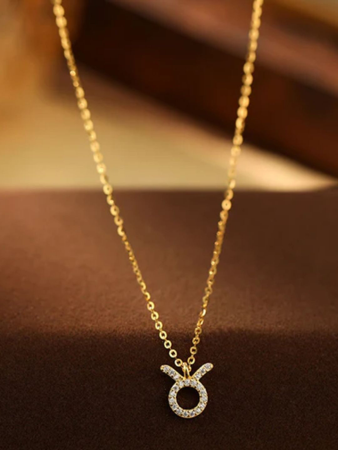 FAB COUTURE Sterling Silver Gold-Plated CZ Studded Waterproof Zodiac Pendant & Chain