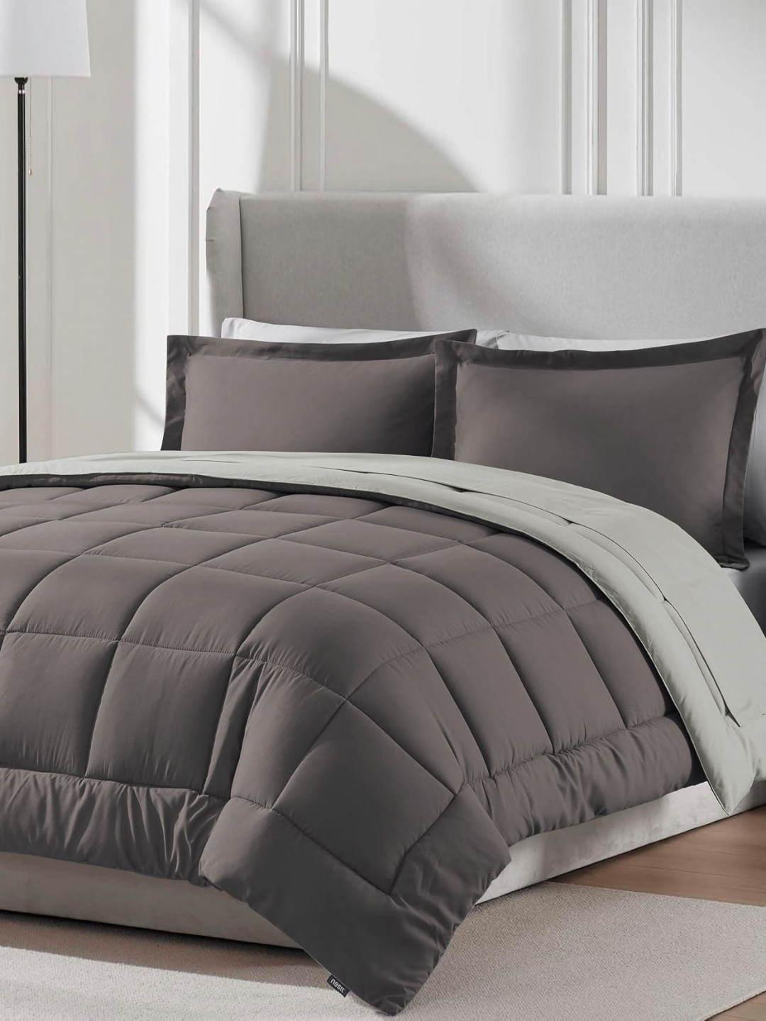Furbo Brown & Grey 200 GSM Microfiber Mild Winter Reversible Double Bed Comforter