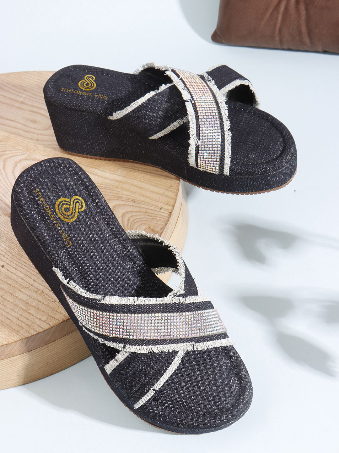 sneakers villa Women Canvas Open Toe Wedge Heel Sandals