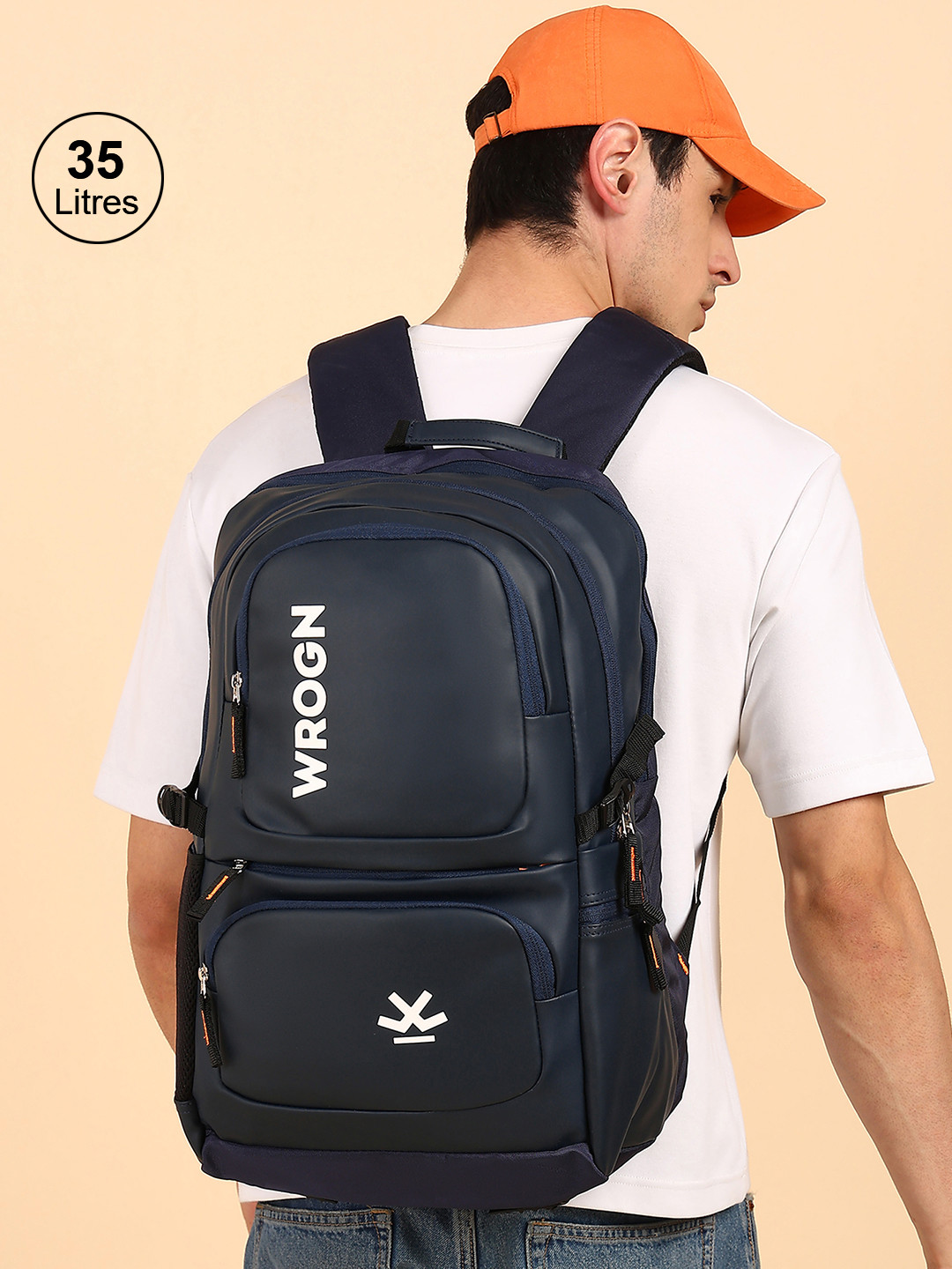 WROGN Brand Logo Printed Padded Backpack With Rain Cover 35 L