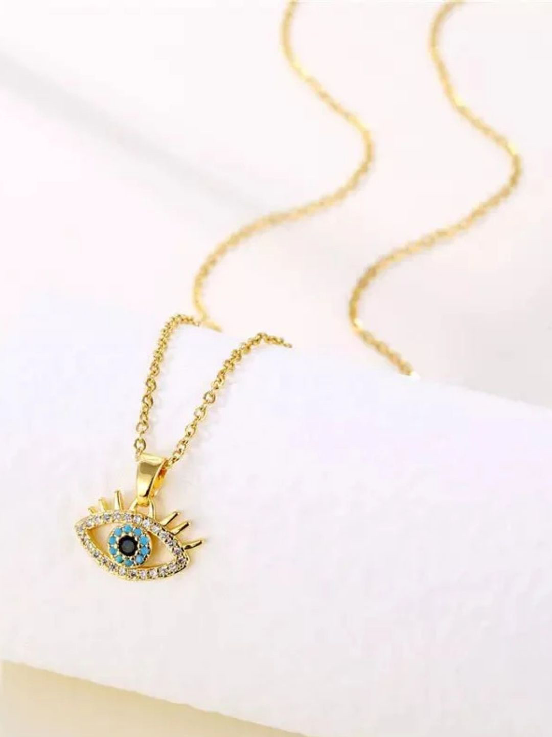 FAB COUTURE Gold-Plated Contemporary Azure Evil Eye Pendants with Chains
