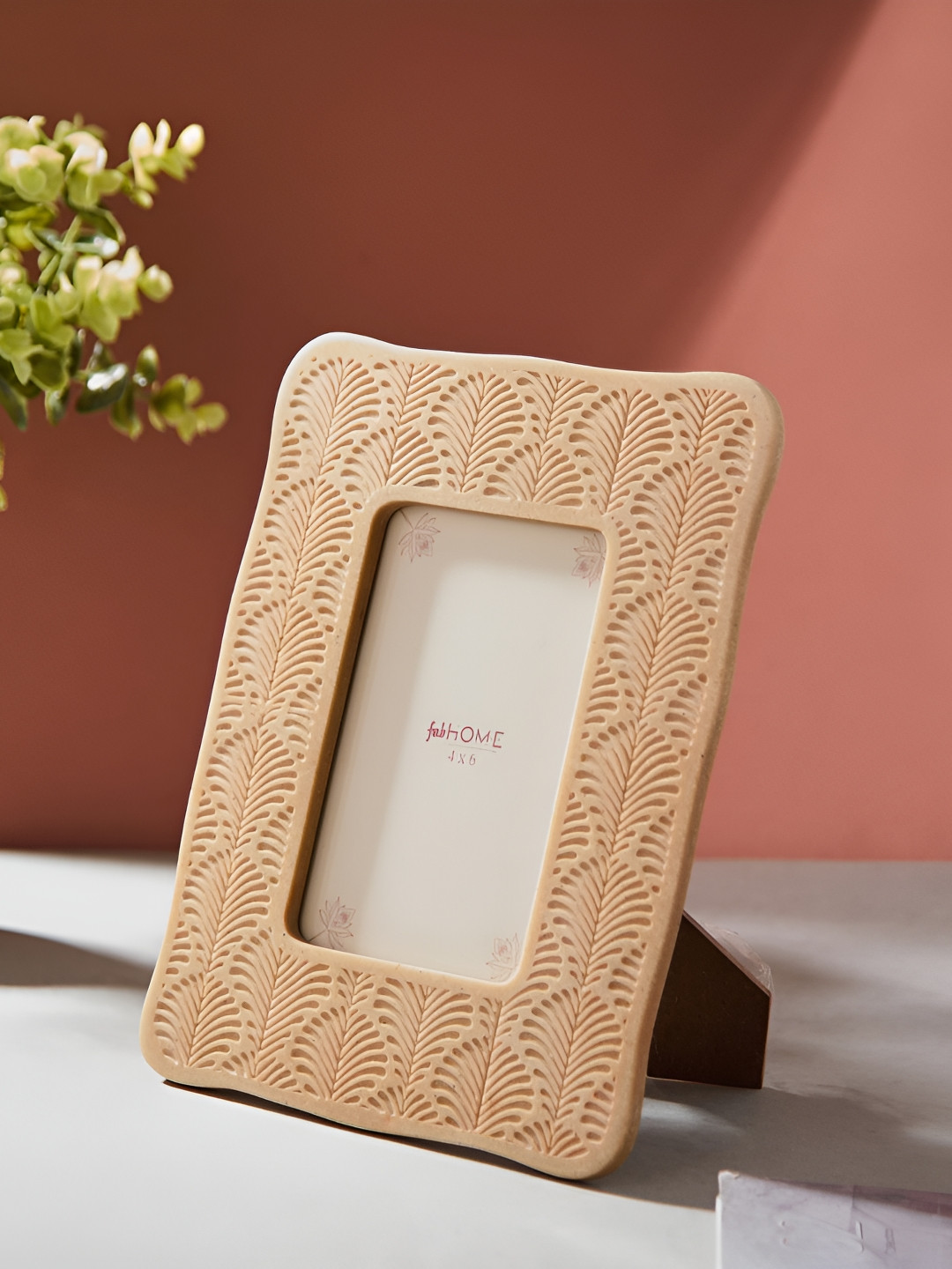 Fabindia Yellow Self Design Wooden Table Photo Frame