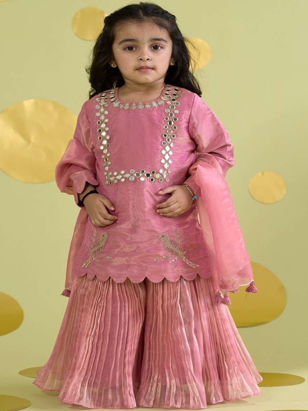 Vivedkids Girls Animal Embroidered Kurta With Sharara & Dupatta