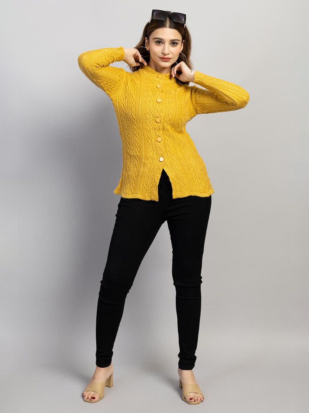 Dart Line Women High Neck Cardigan