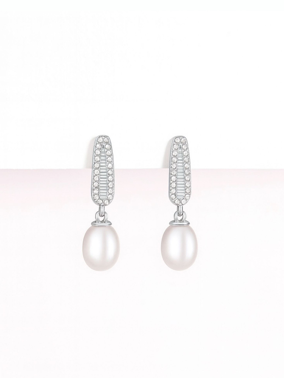 Tora Rhodium-Plated 925 Sterling Silver CZ Studded & Pearls Beaded Spherical Drop Earrings