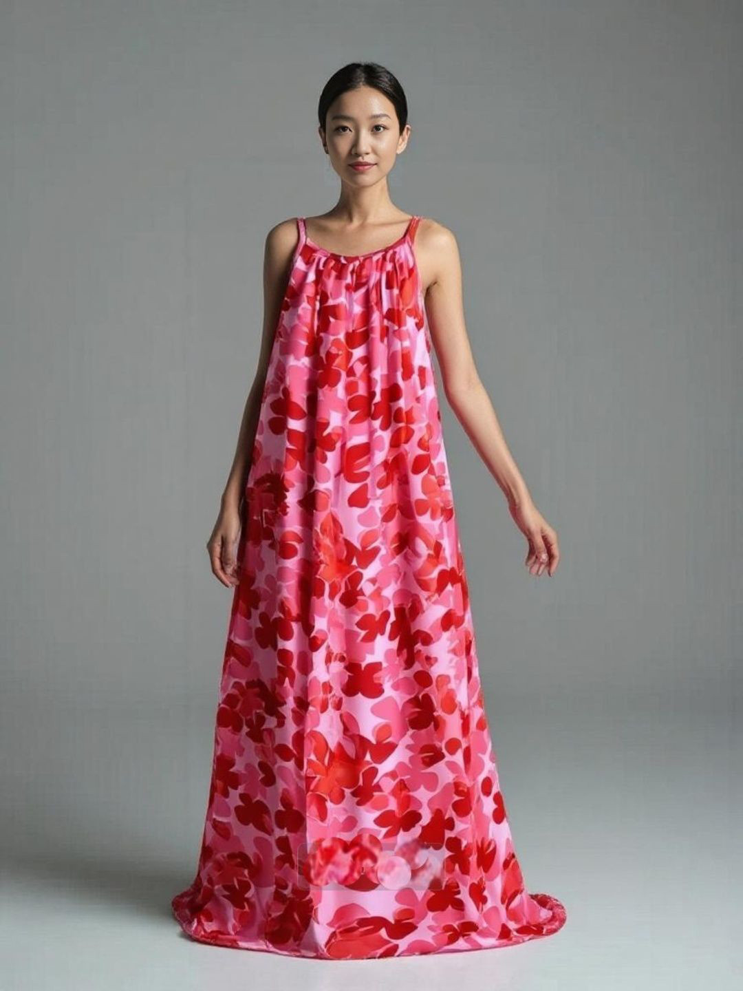 ANBA Floral Print Crepe A-Line Maxi Dress