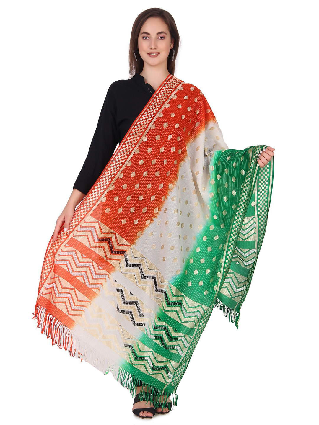 Traditions Bazaar Tiranga Dyed Leheriya Dupatta