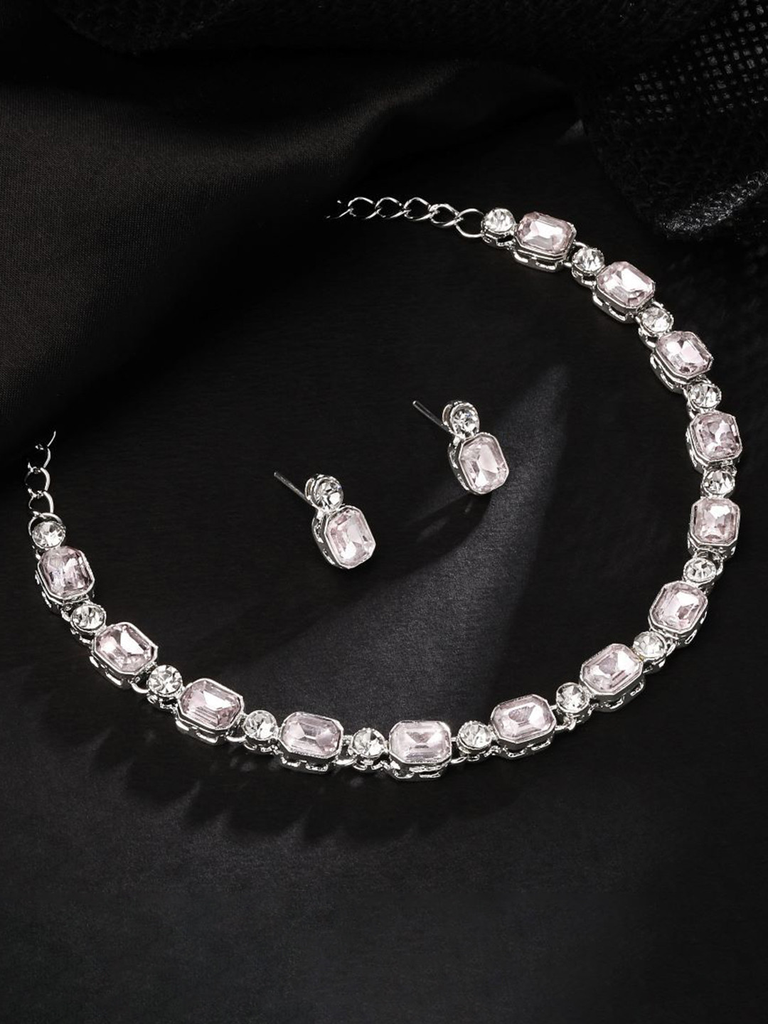 Atasi International Sliver Plated Artificial Stones Studded Jewellery Set