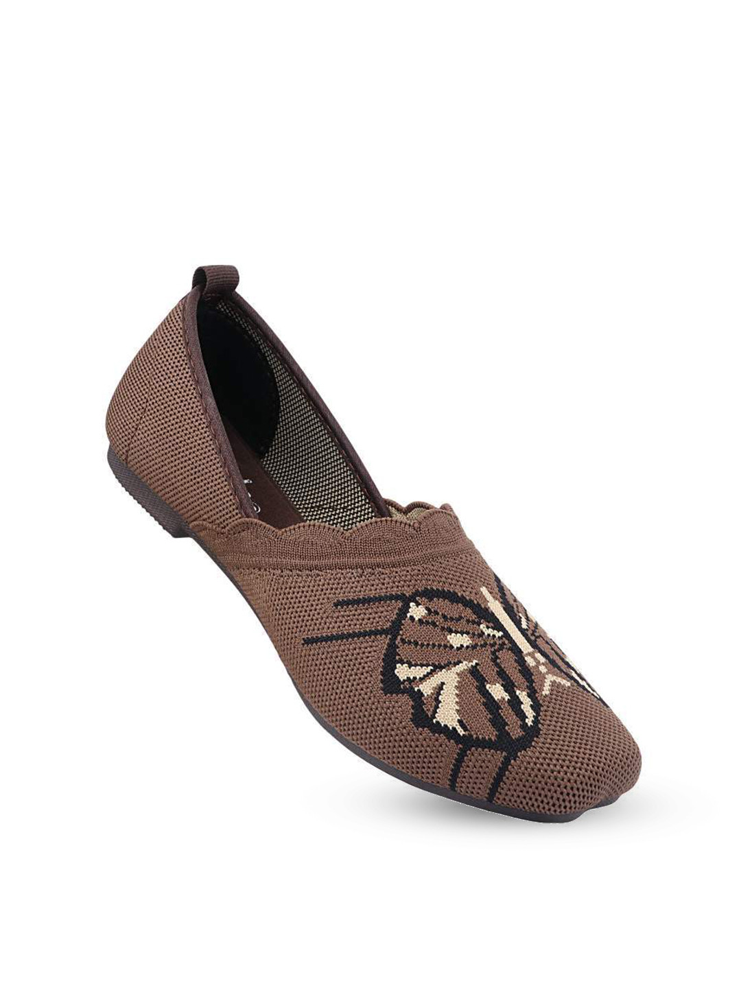 CAFONE Footwear Women Brown Embroidered Synthetic Slip-On Square Toe Bellies