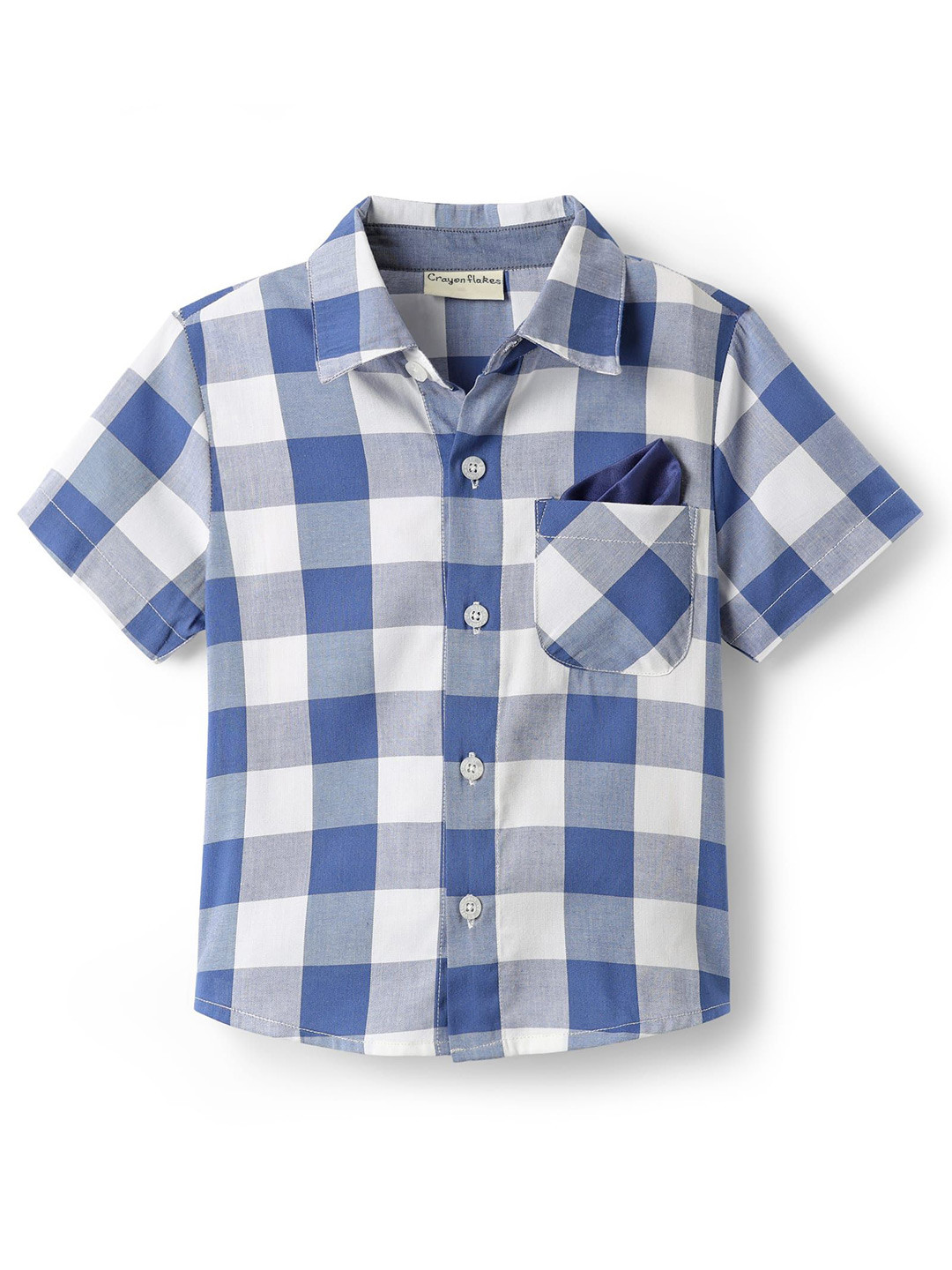 CrayonFlakes Boys Buffalo Checked Spread Collar Casual Shirt