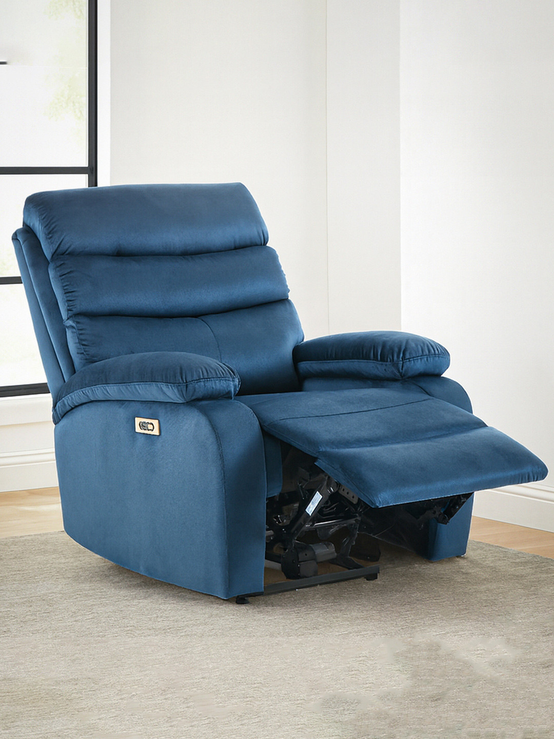 DROGO Blue Valerium Electric Motorised 1 Seater Recliner Sofa With USB