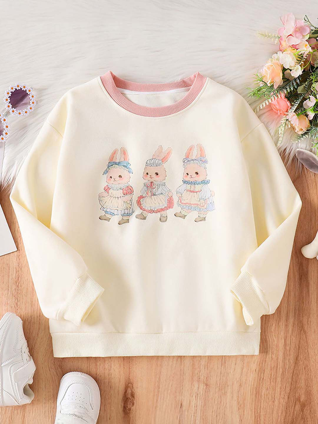 Hopscotch Girls Beige BLENDED  Sweatshirts