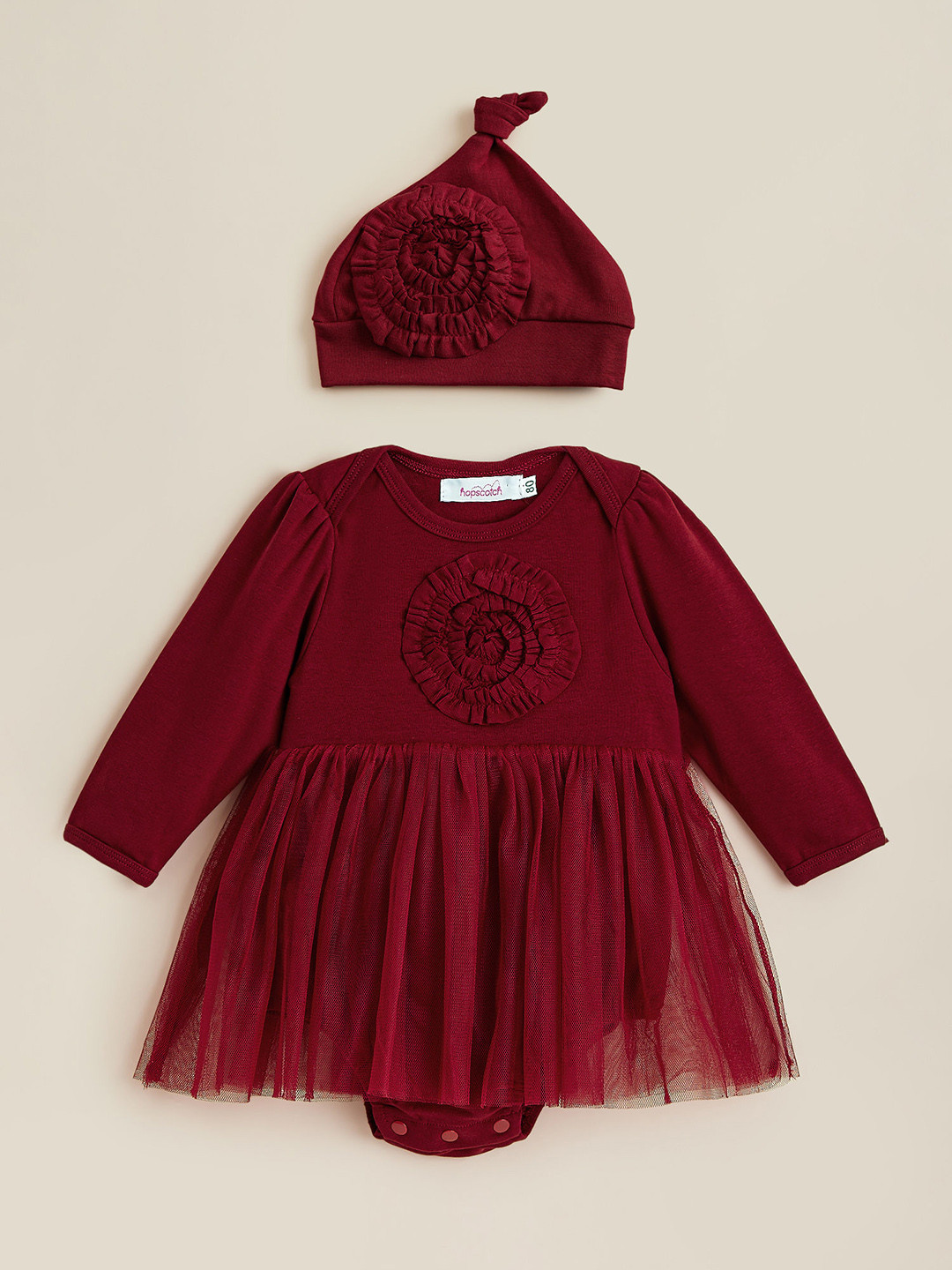 Hopscotch Girls Floral Applique Onesie with Cap