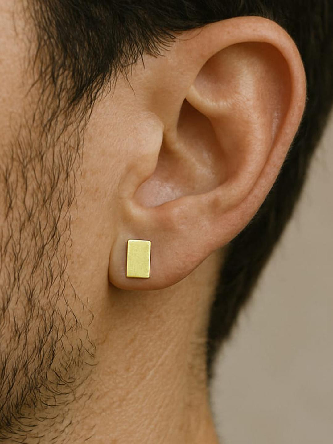 Roadster Golden Men Brass Rectangle Single Stud Earring