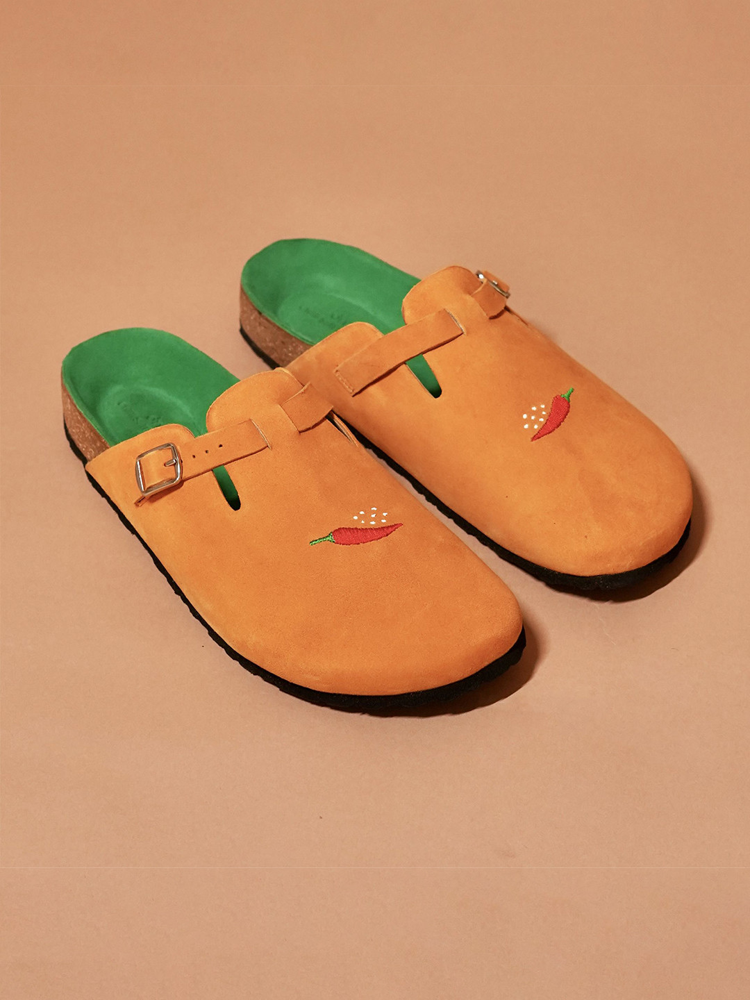 dmodot Men Leather Printed Tangerine Mule