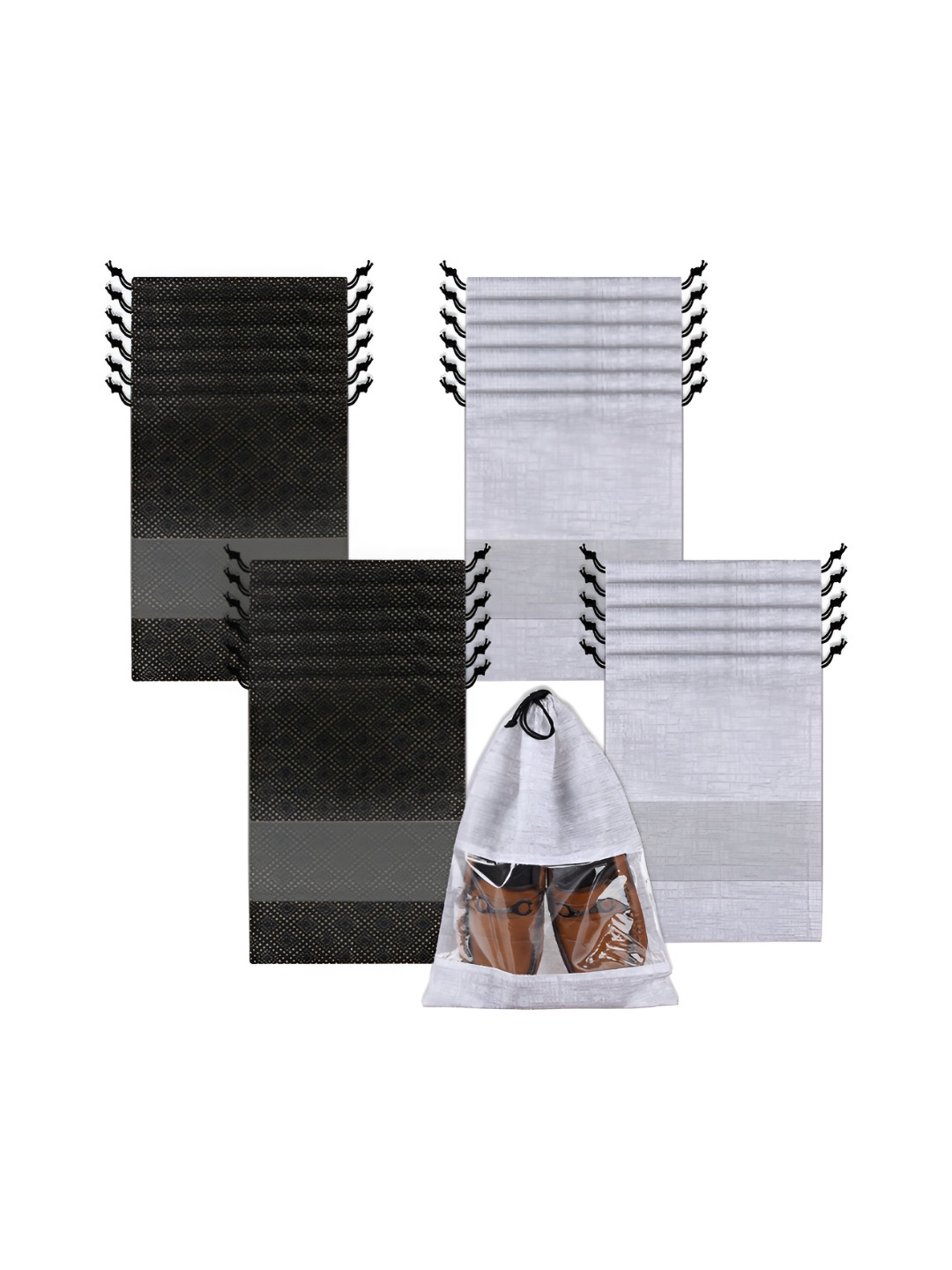 Aura Pack Of 24 Printed Water Proof Drawstring Design Shoe Covers with Transparent Window