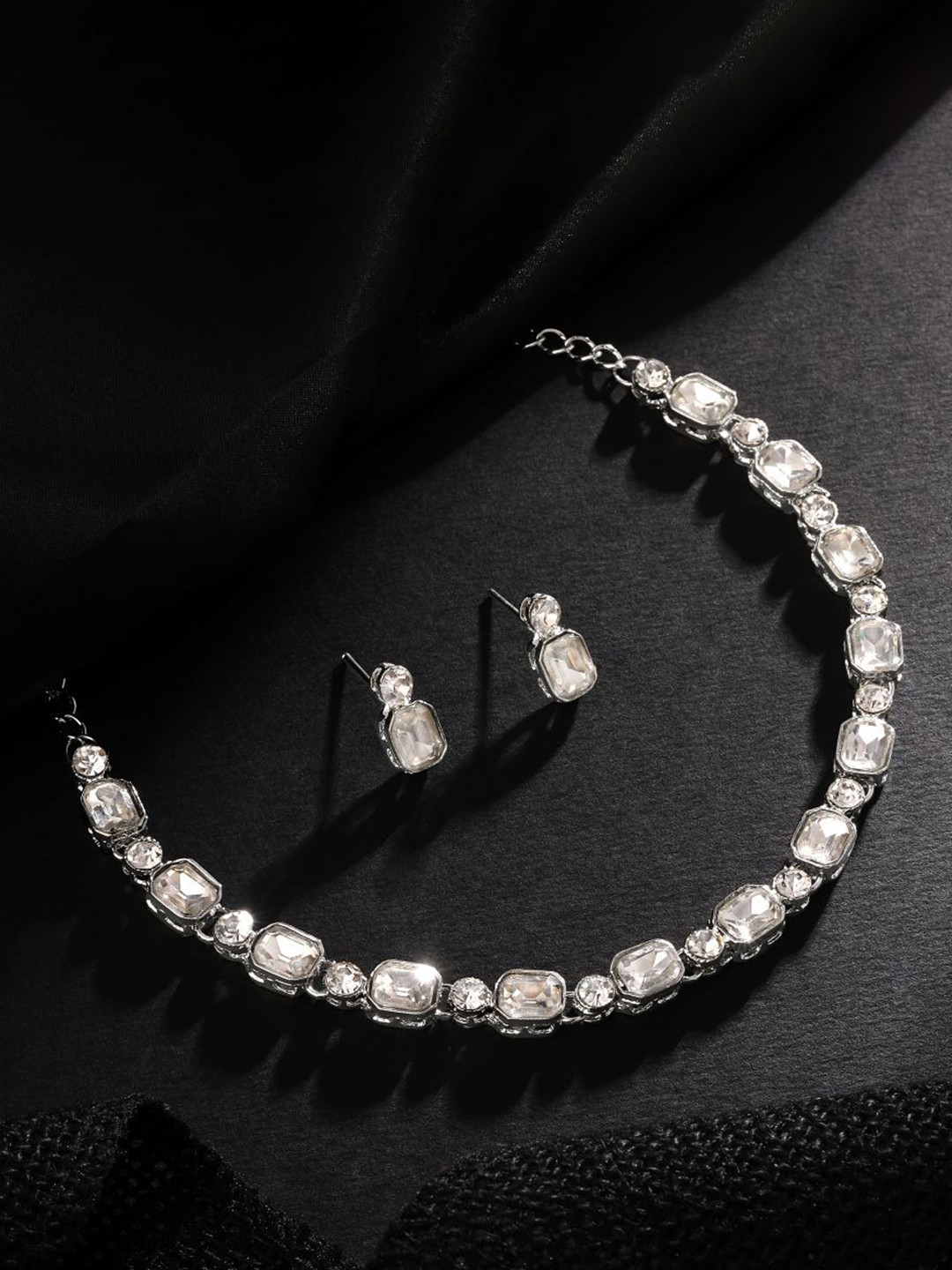 Atasi International Sliver-Plated Stones Studded & Beaded Necklace & Earrings