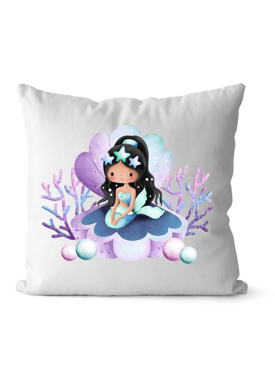 Loops n knots White & Purple Cute Mermaid Printed Pre-Filled Cushion