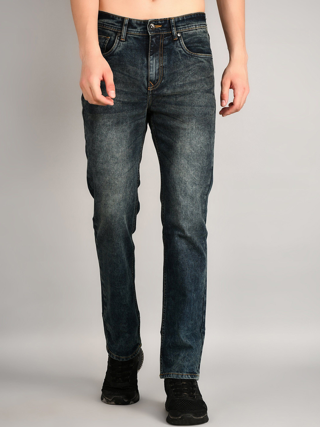 TIM PARIS Logan Men Original Straight Fit Mid-Rise Heavy Fade Stretchable Jeans