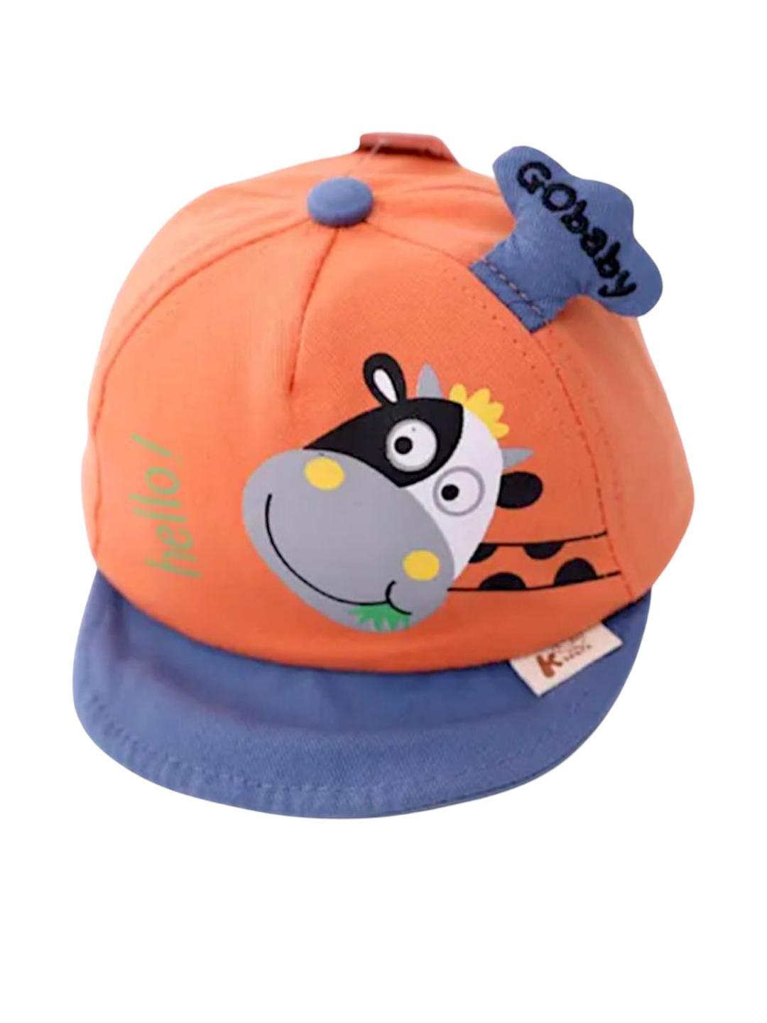 Trubliz Kids Orange and Blue Animal Printed Cotton Baseball Cap