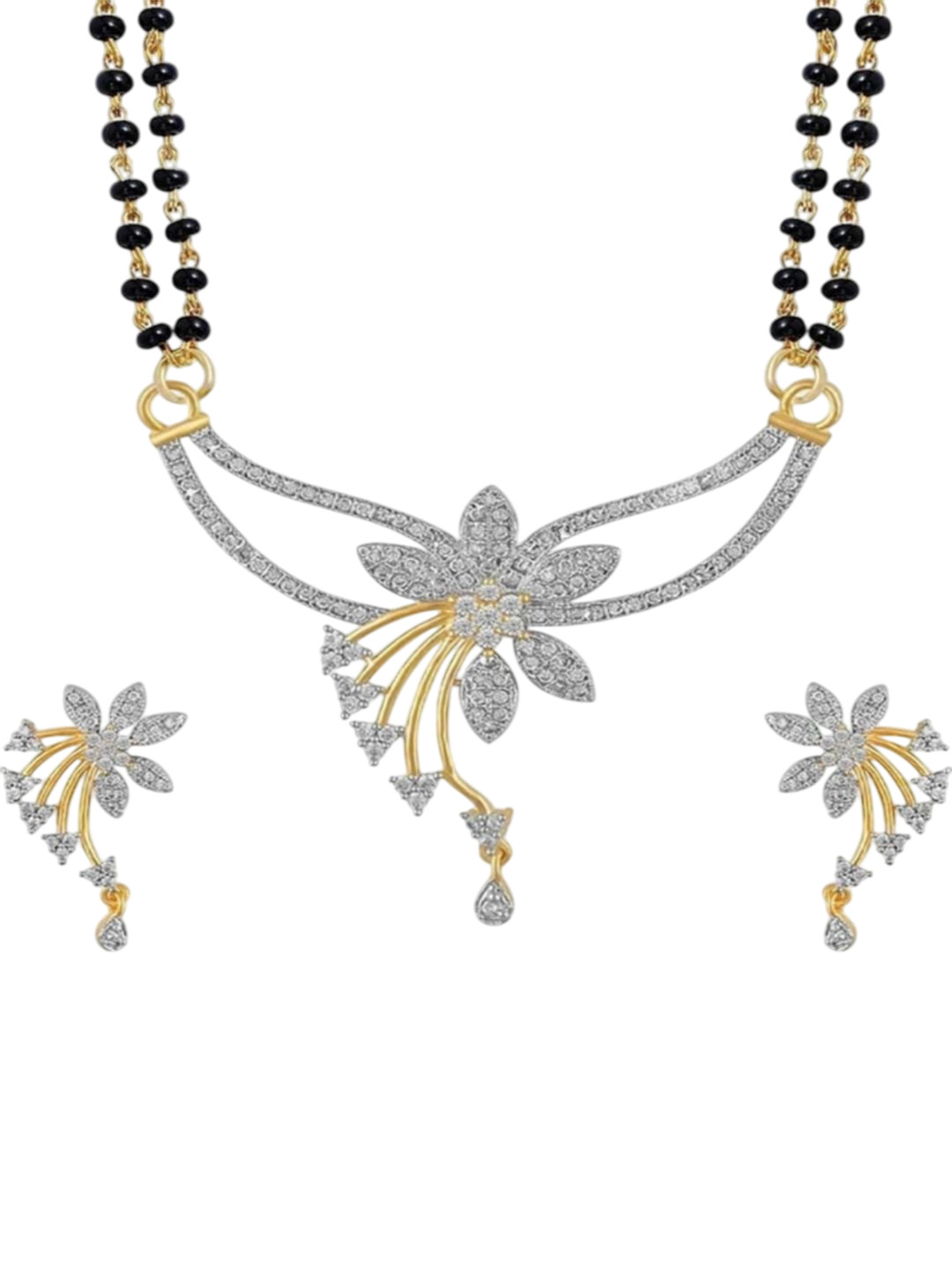 SR Collections Stone-Studded & Beaded Mangalsutra With Earrings