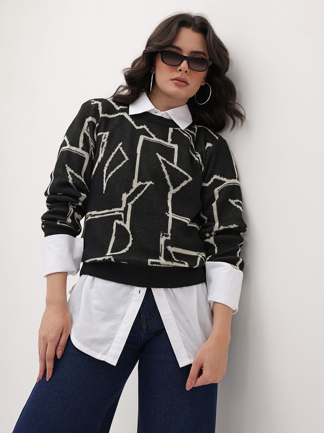 The Roadster Life Co. Abstract Self-Design Round Neck Pullover
