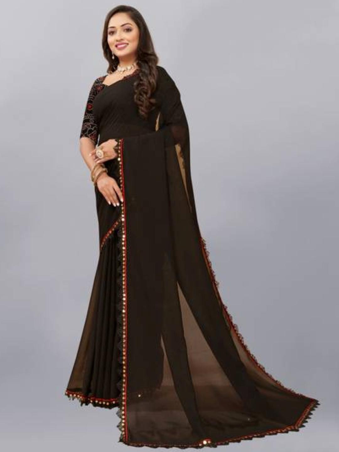 PFK Brown Pure Georgette Saree