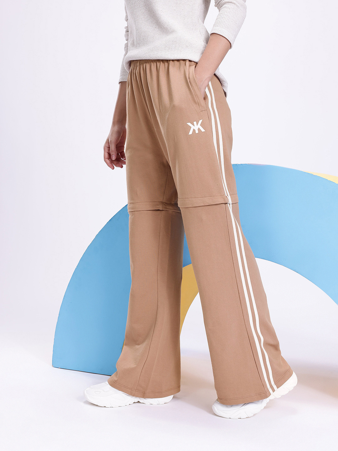 Kook N Keech Women Pure Cotton Relaxed Fit Track Pants With Side Stripe Convertible Shorts