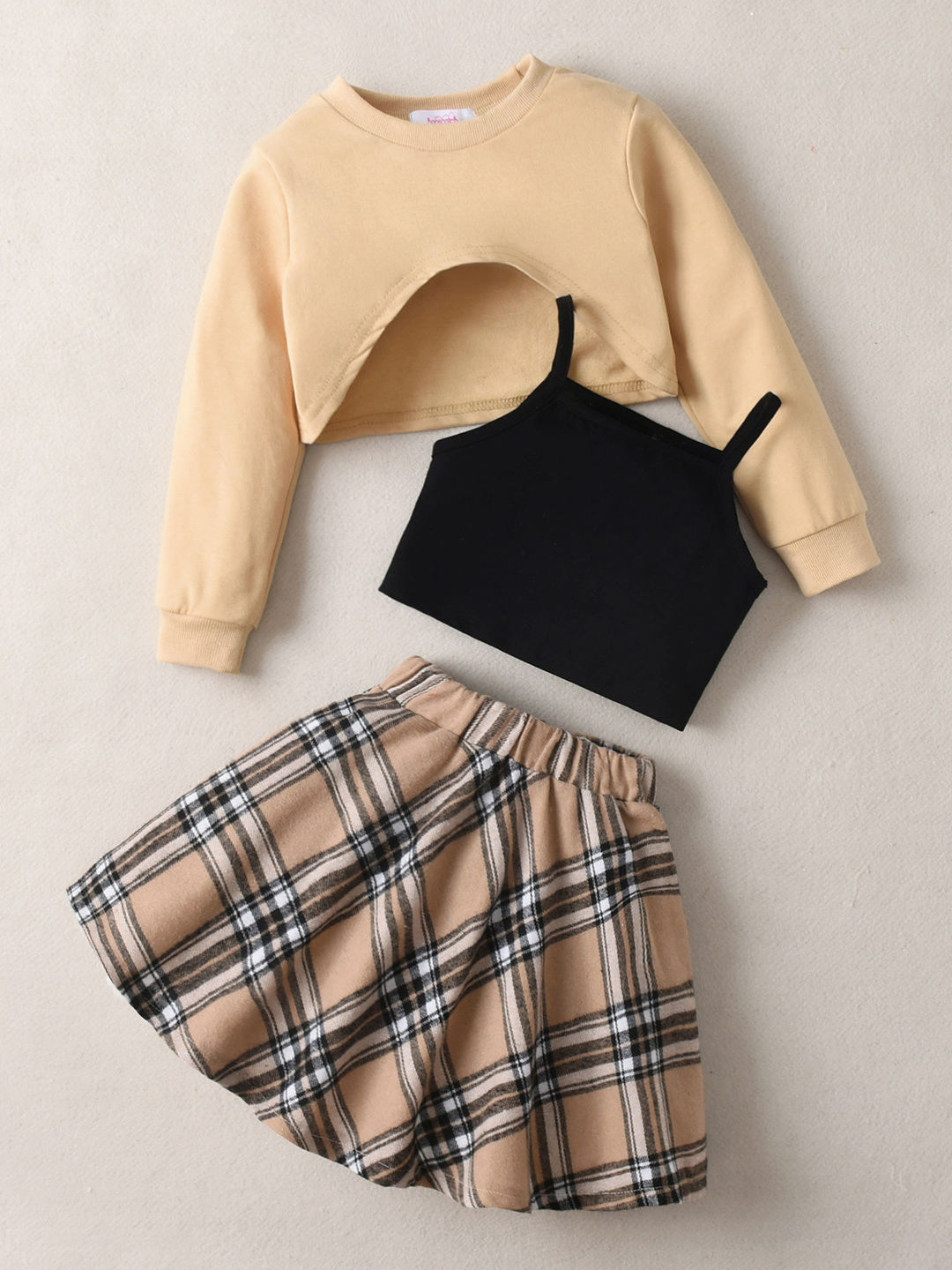 3-Pc Checkered Sweatshirt, Cami and Skirt Set