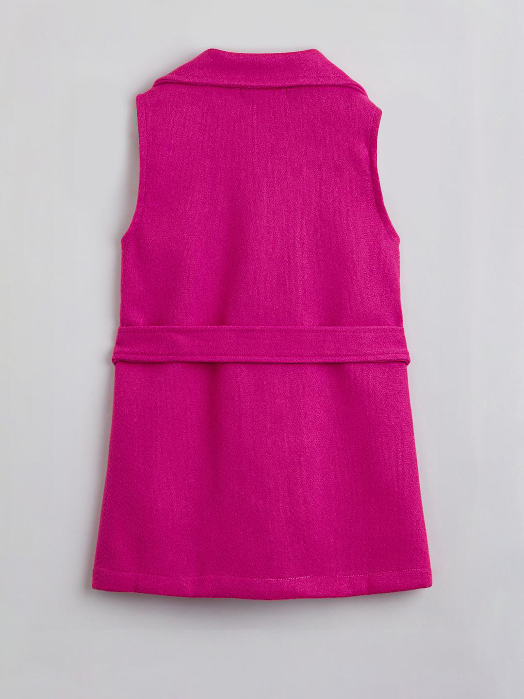 Hopscotch Girls Pink Textured Notched Lapel Sleeveless Polyester Long Coat