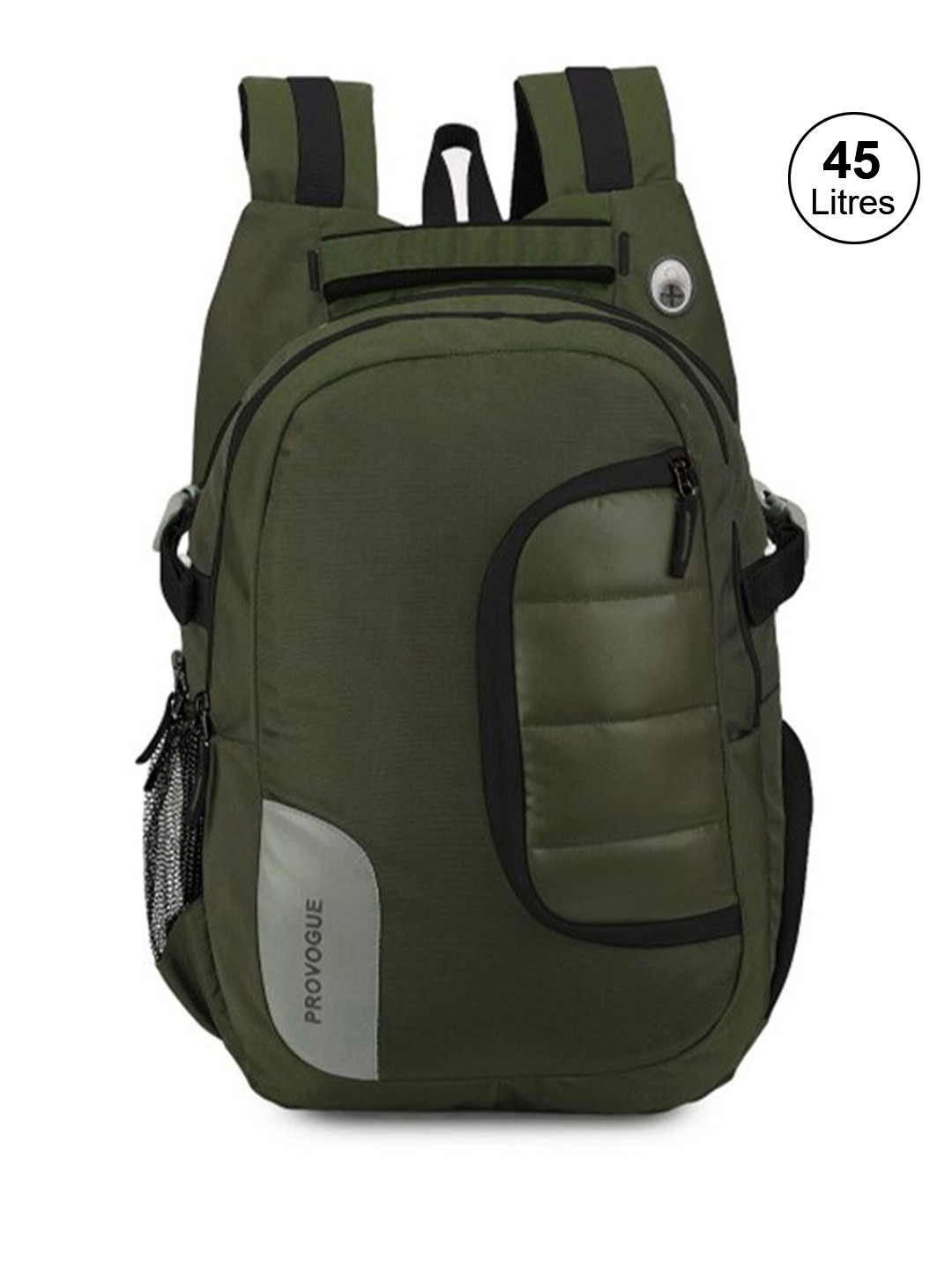 Provogue Unisex Olive Green & Black Brand Logo Backpack with Reflective Strip 31L