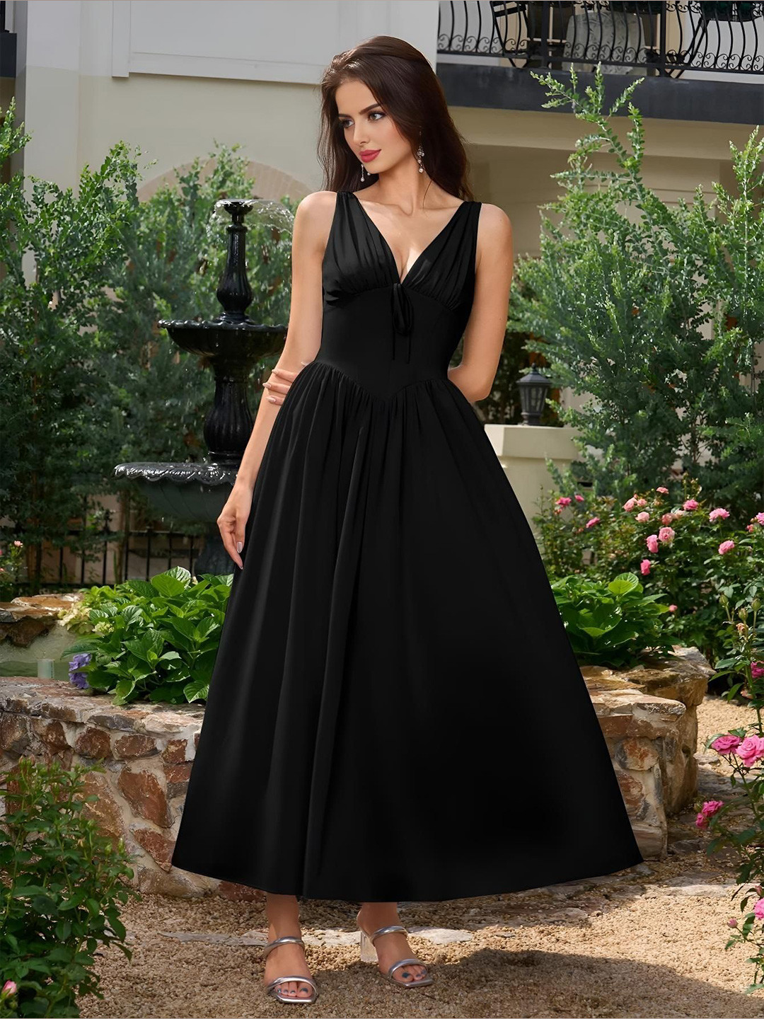 R.Code by The Roadster Life Co. Women V-Neck Corset Maxi Dress With Volume Skirt