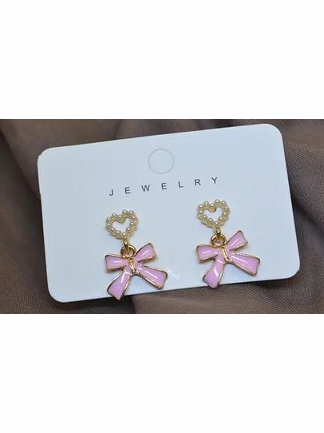 ATTRACTIVE SISTER Gold Plated Heart Pink Drop Earrings