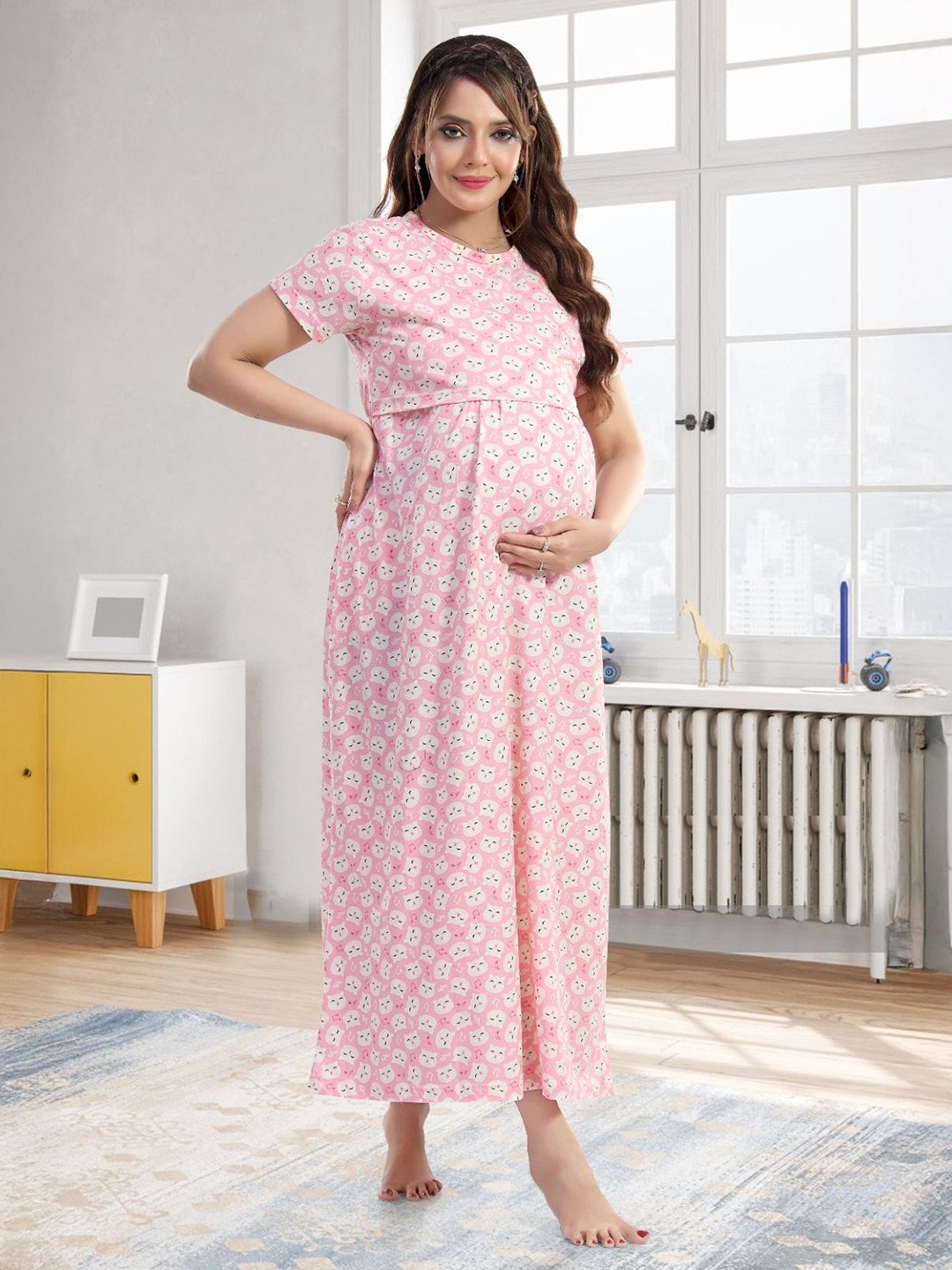 MomsBae Maternity Abstract Printed Feeding Nightie