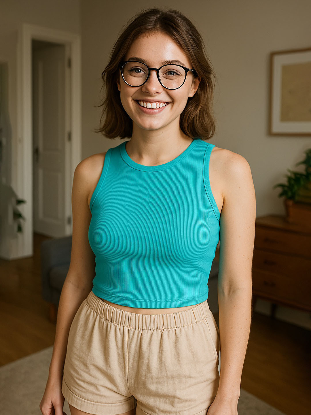 DressBerry Women Rib Turquoise Blue Sleeveless Top