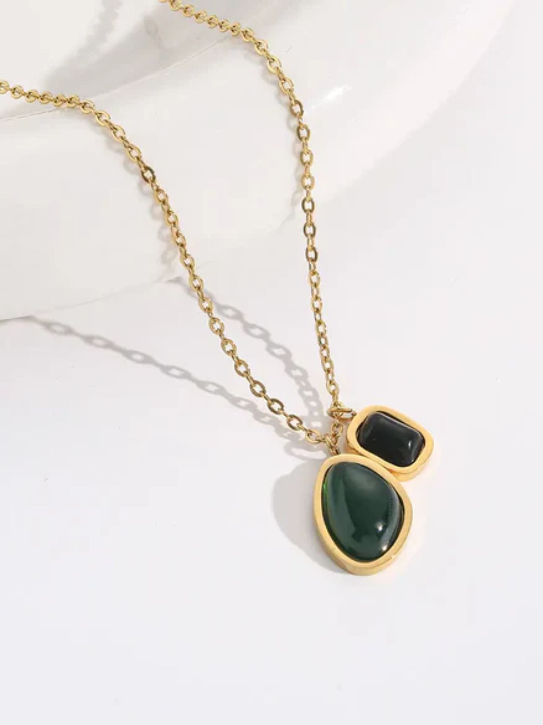 FAB COUTURE Dusk & Dawn Gold-Plated Stones Studded Square Shaped Pendant with Chain