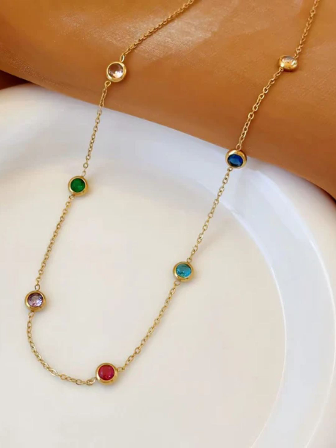 FAB COUTURE Gold-Plated Stainless Steel Artificial Stones Studded Chain