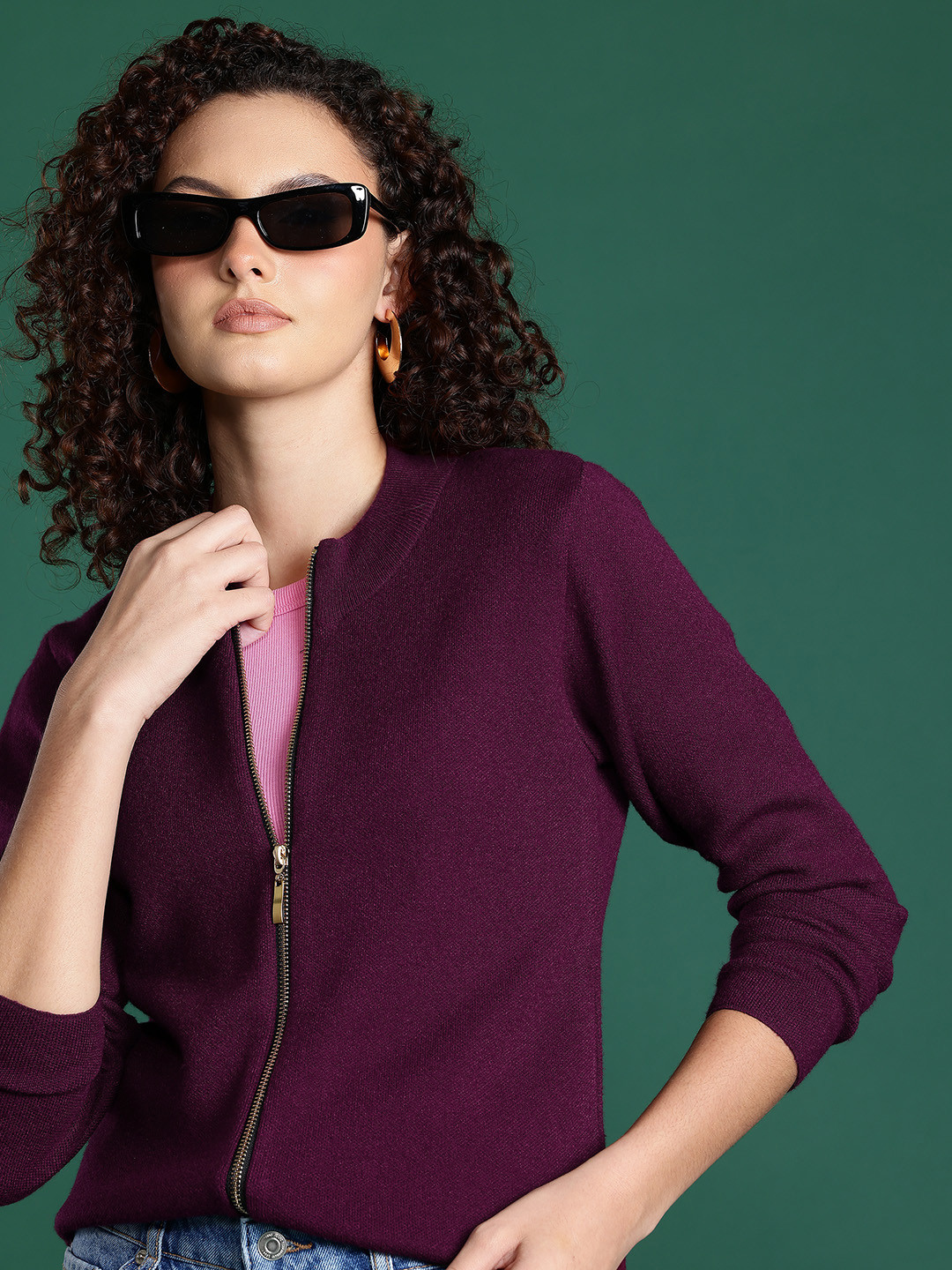 Cayman Round Neck Zip-Up Cardigan