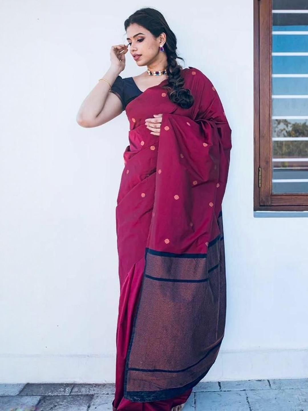 GHAN SALS Ethnic Motifs Zari Silk Blend Kanjeevaram Saree
