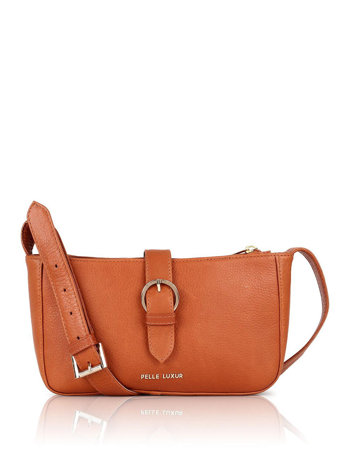 PELLE LUXUR Men Solid Structured Buckle Detail Leather Shoulder Bag