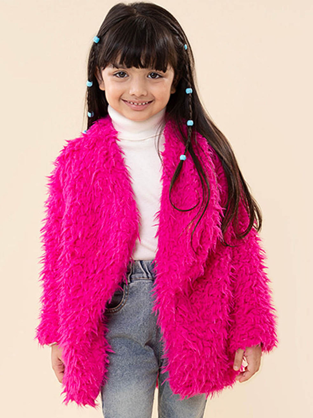 Hopscotch Pink Textured Full-Sleeve Long Coat