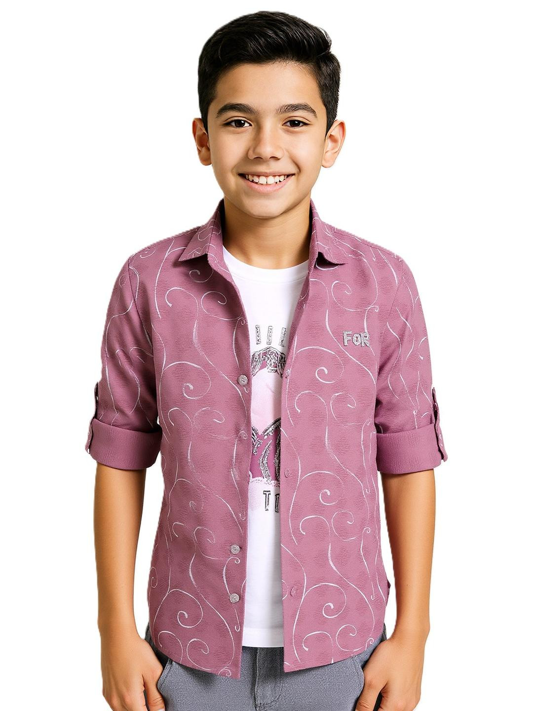 CAVIO Boys Printed Full Sleeve Casual Shirt & T-Shirt Set