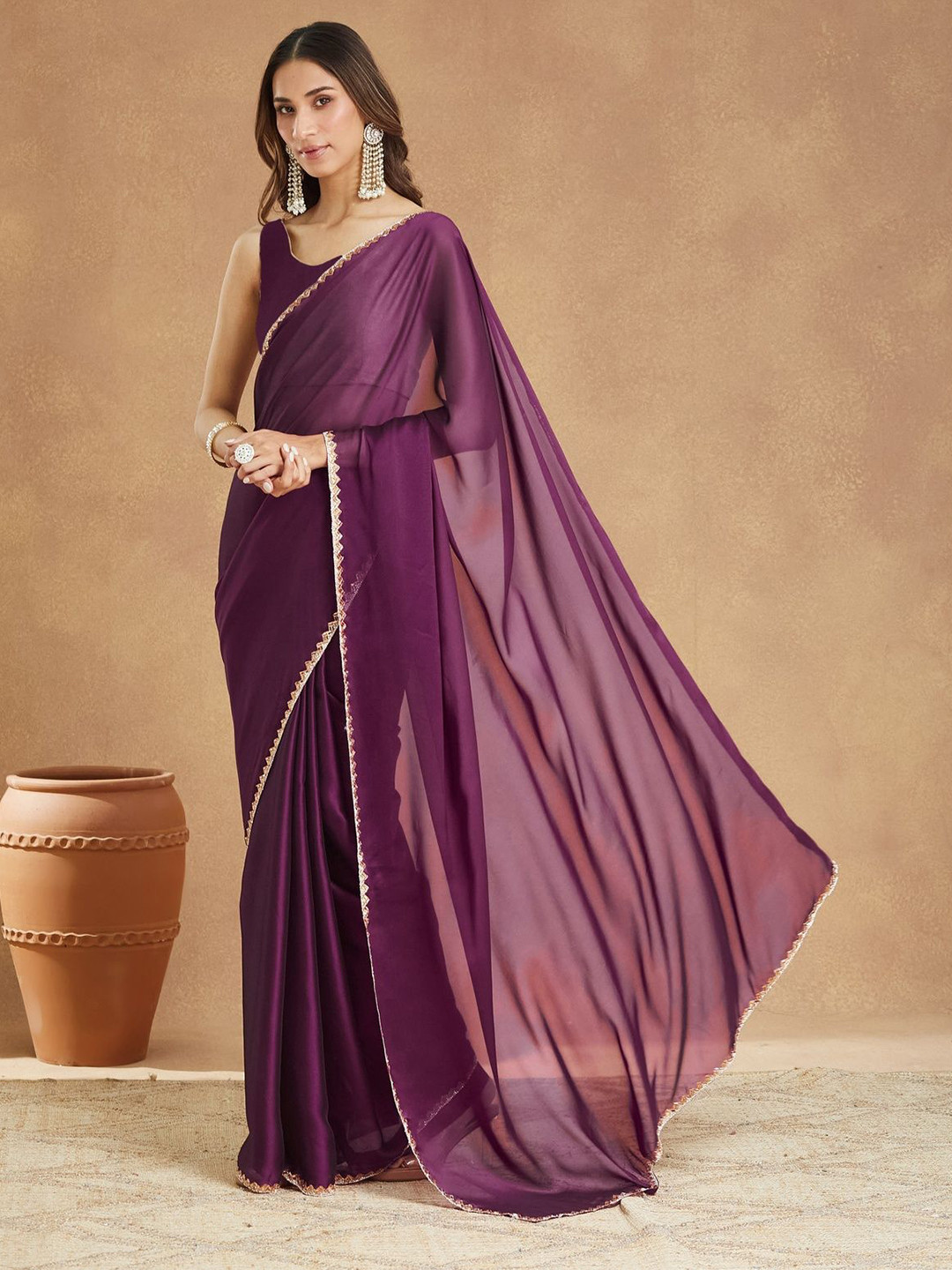 LOROFY Beads & Stones Handloom Mysore Silk Saree With Blouse