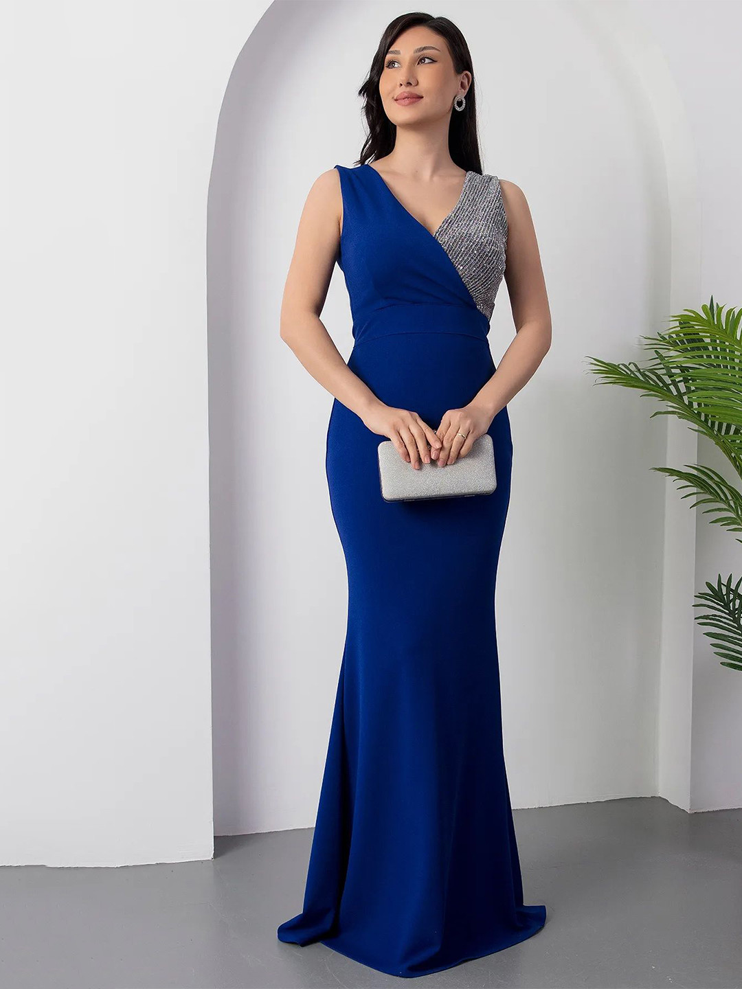 TADKESHVAR Sequined Wrap Bodycon Maxi Dress