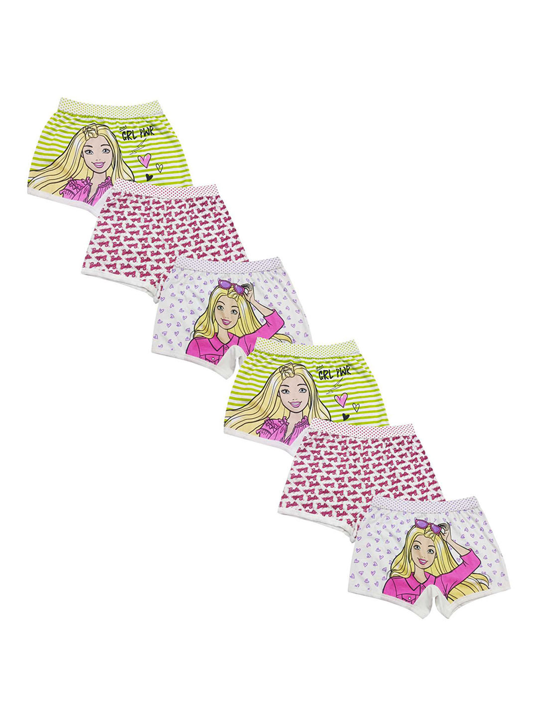 Red Rose Girls Pack Of 6 Barbie Printed High-Rise Regular Shorts