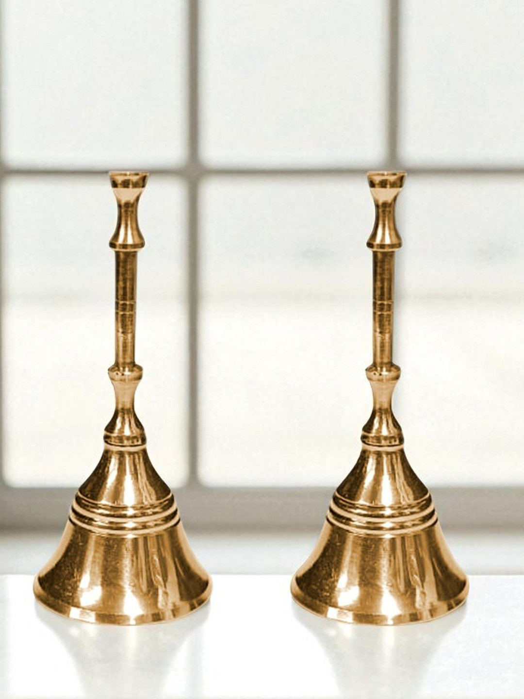Adhvik 2-Pcs Brass Lightweight Gol Churi PujaBells